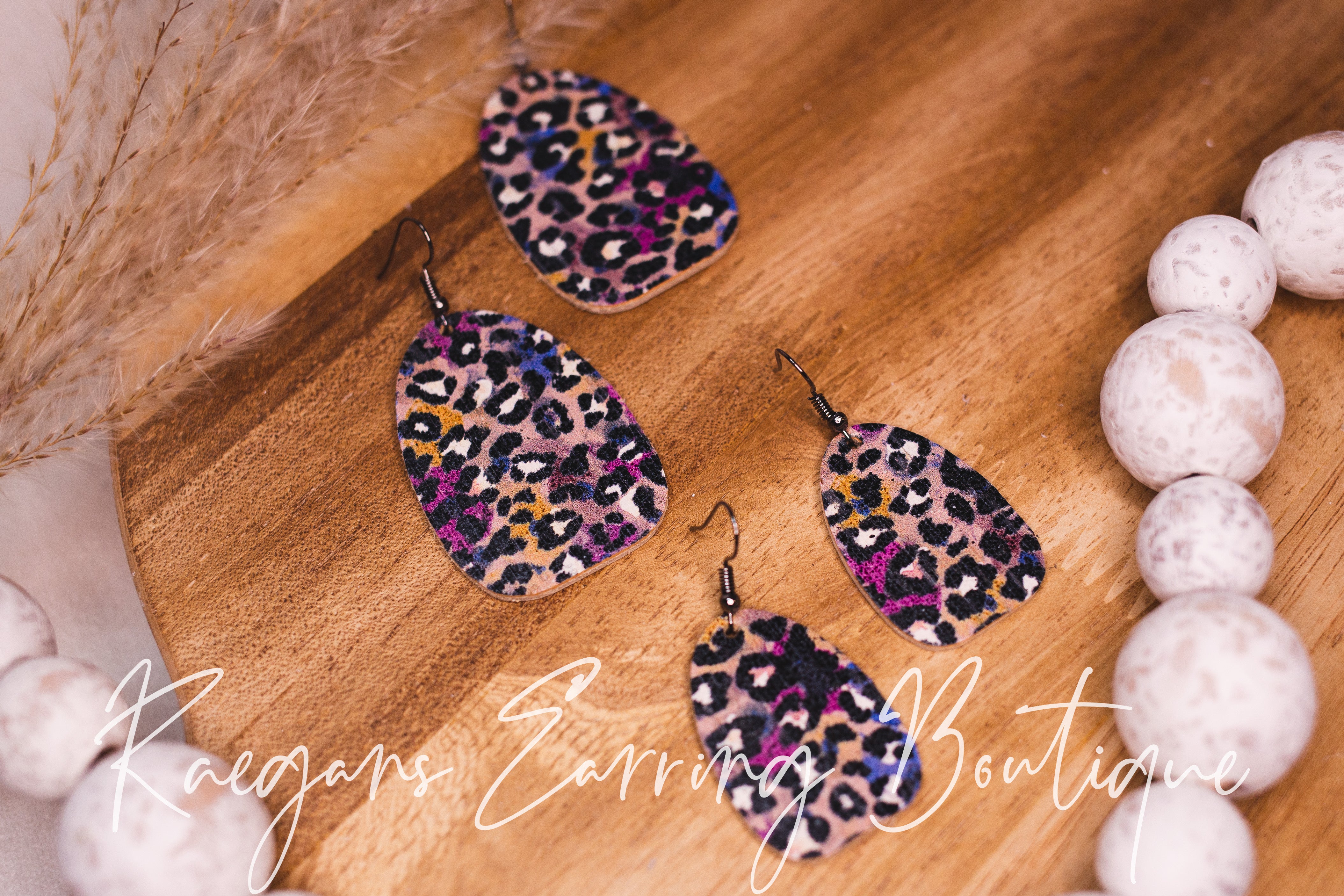 Multi-Colored Cheetah Print Cork Tag Earrings