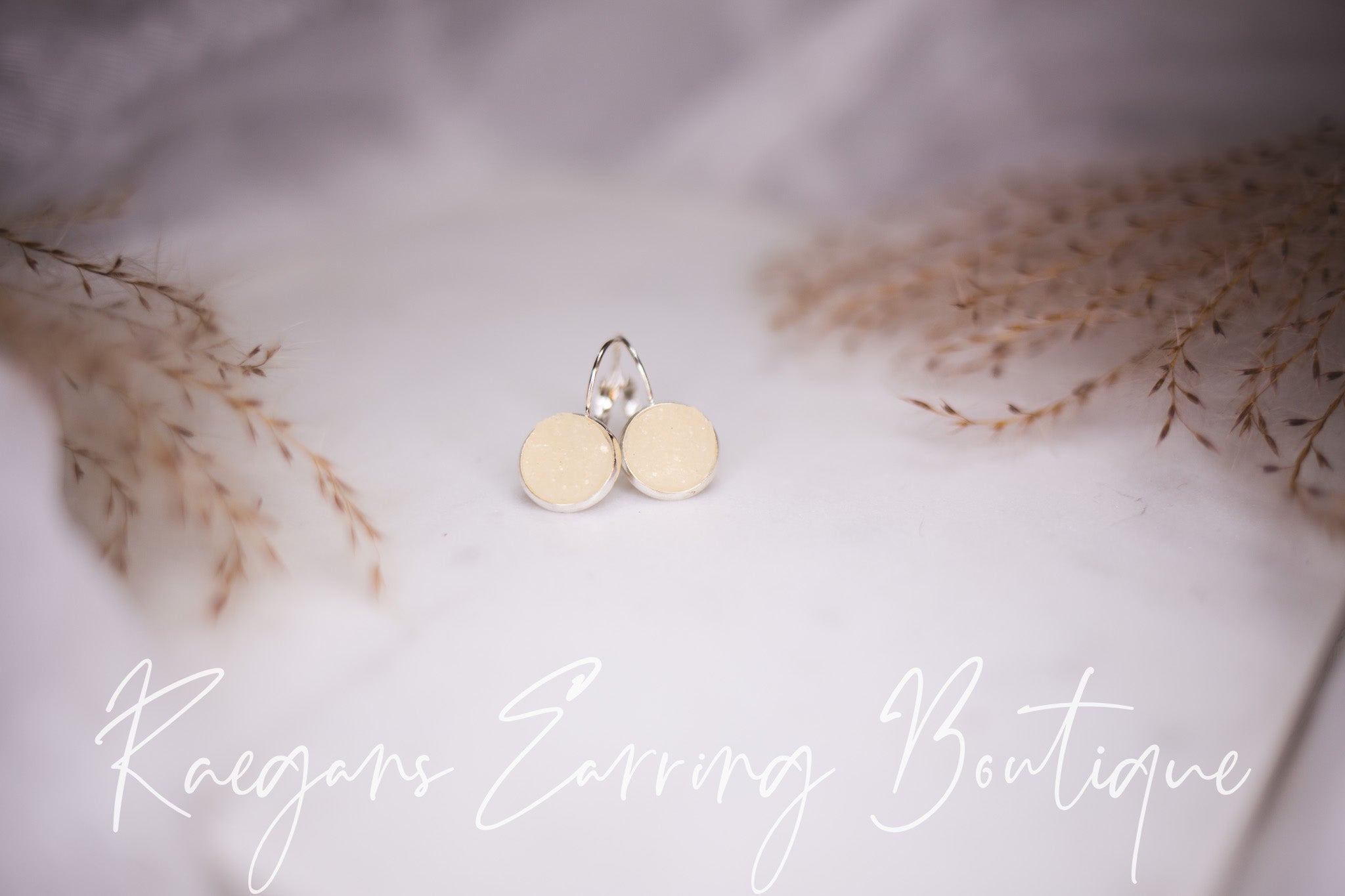 Cream and Silver Dangle Earrings