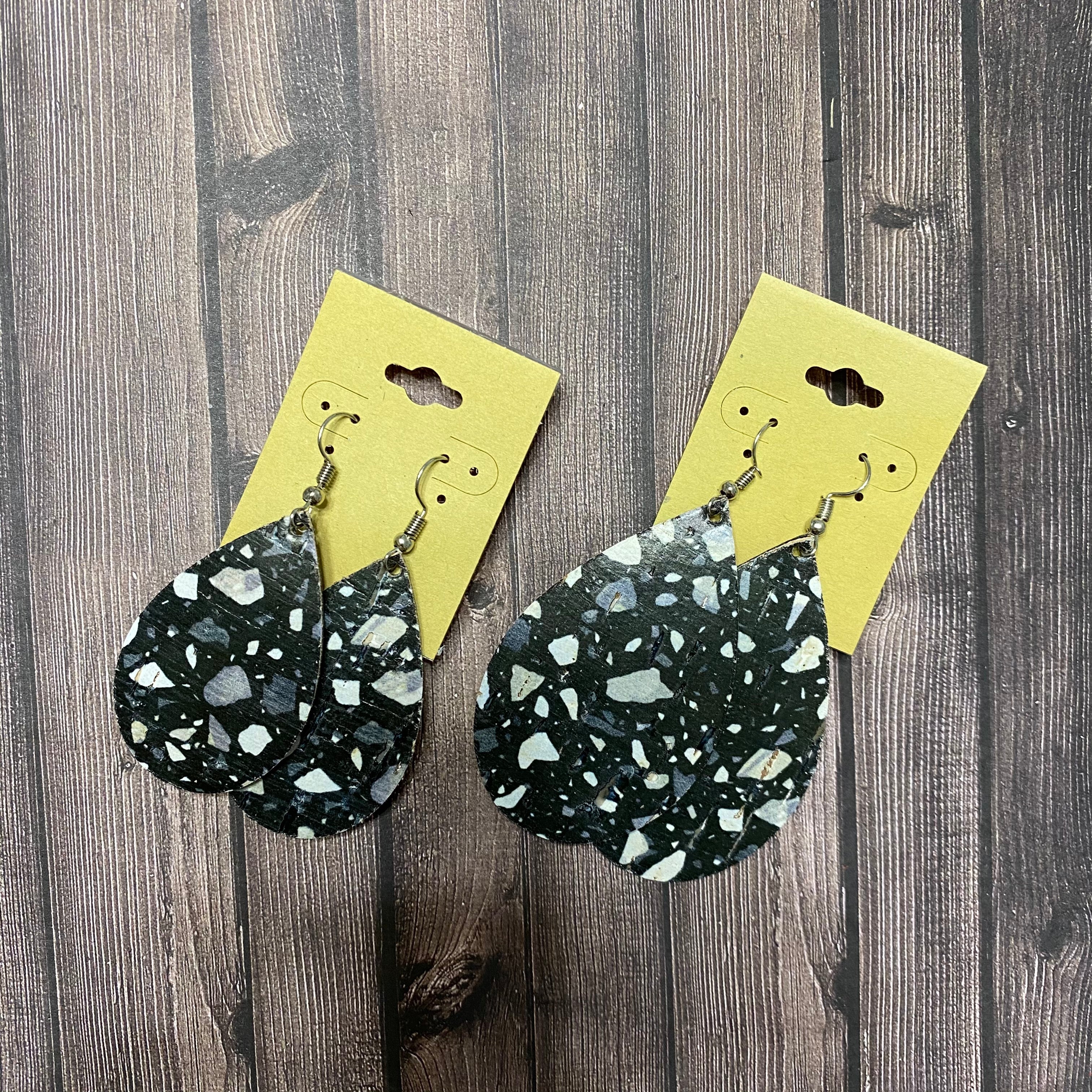 Black and White Patterned Cork Teardrops
