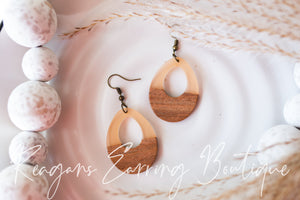 Light Pink Clear Resin and Wood Cutout Earrings