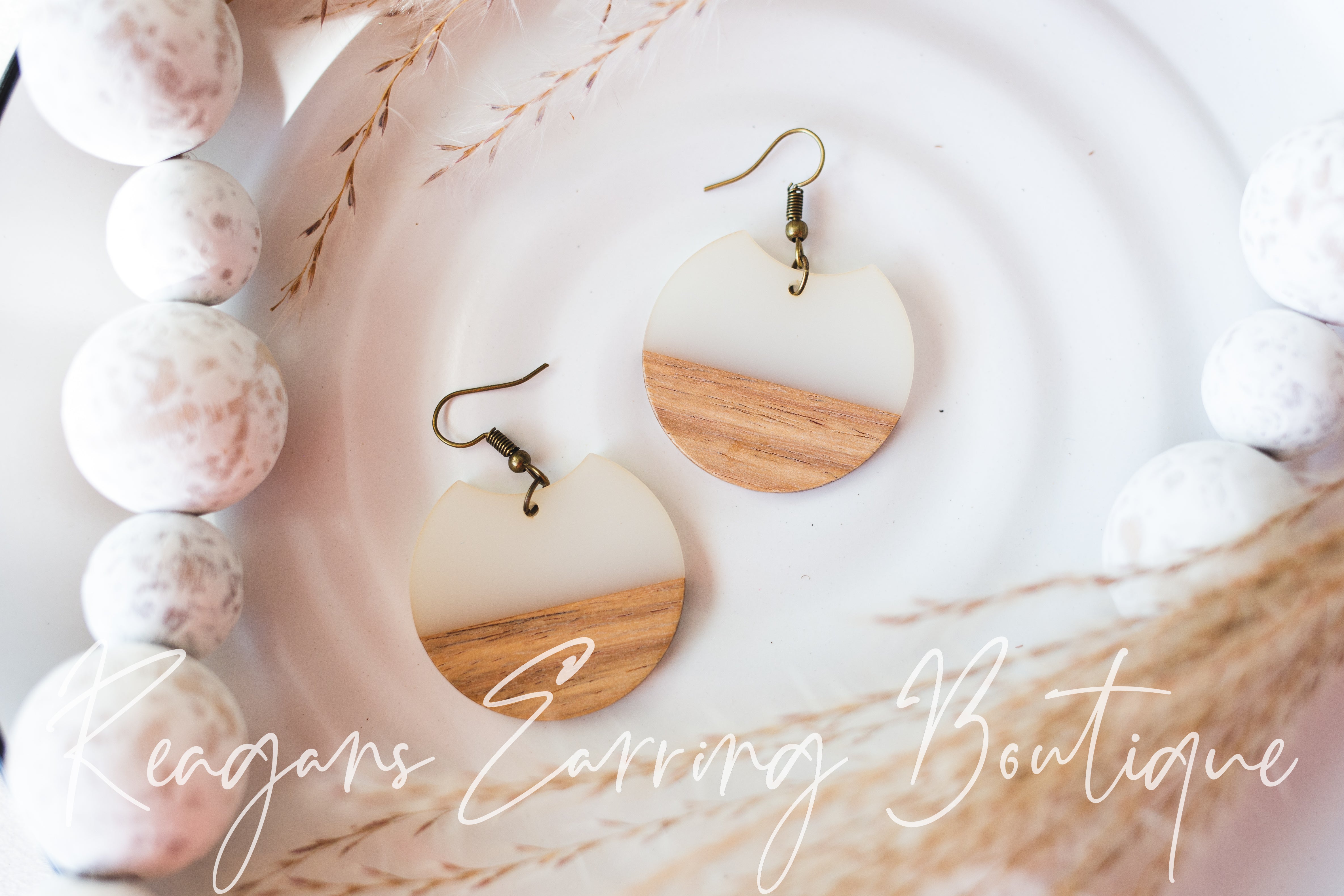 Cream Resin and Wood Earrings