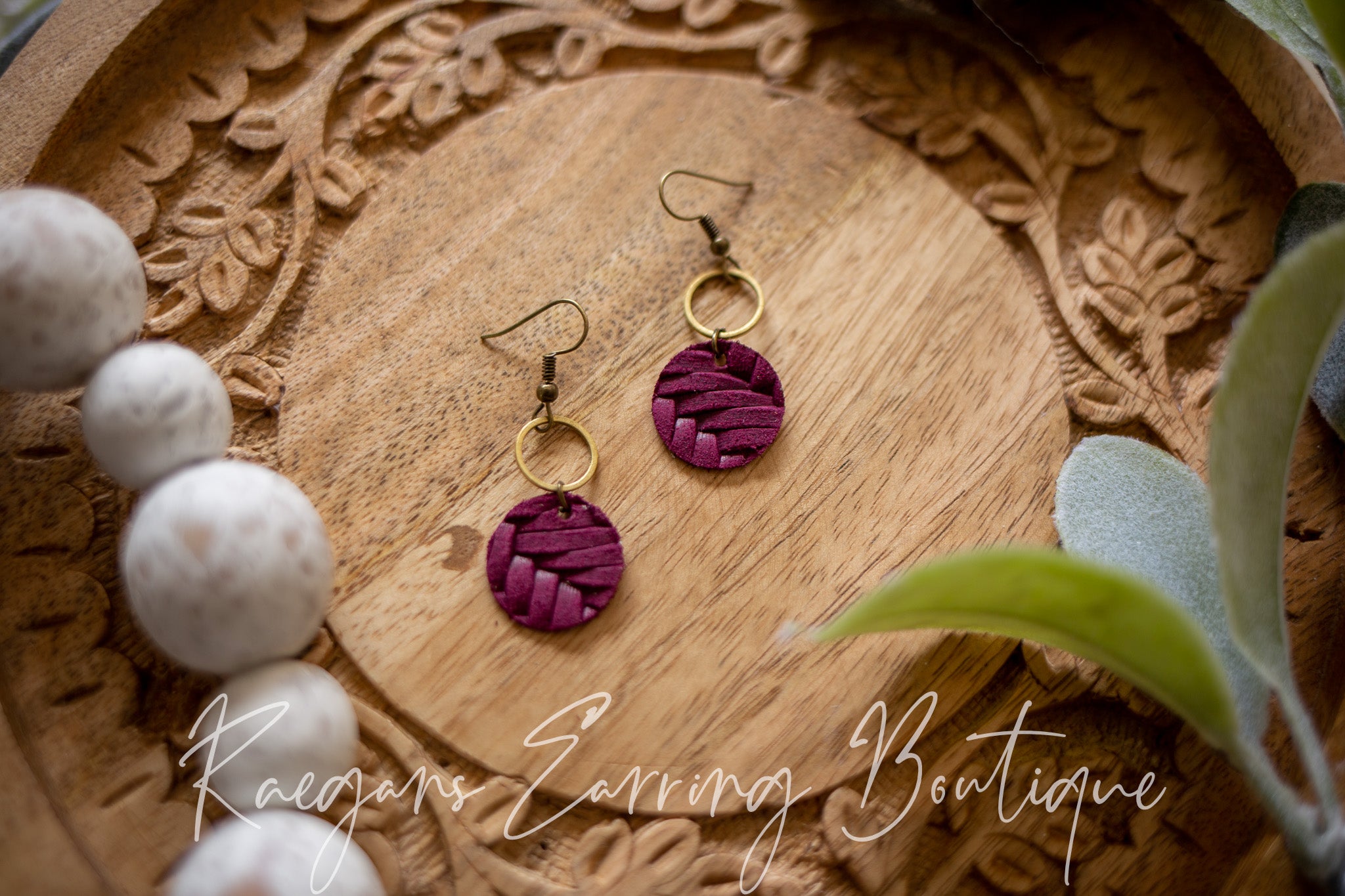 Small Stacked Circle Dangles — Plum Braided