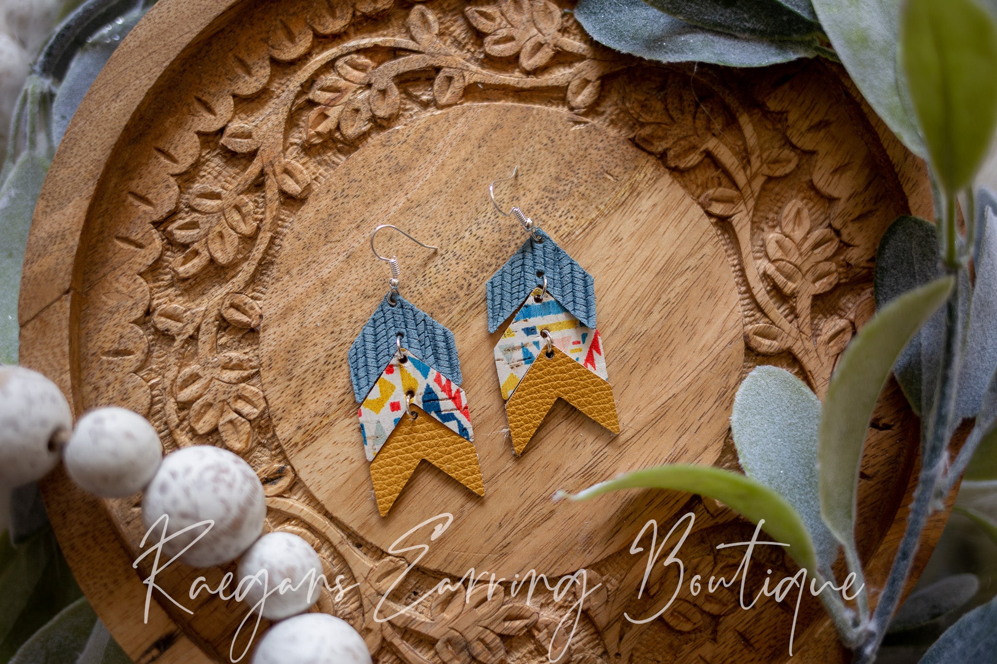 Blue, Aztec, and Mustard Arrow Earrings