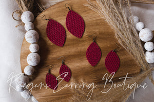 Cranberry Triangle Textured Football-Shaped Earrings