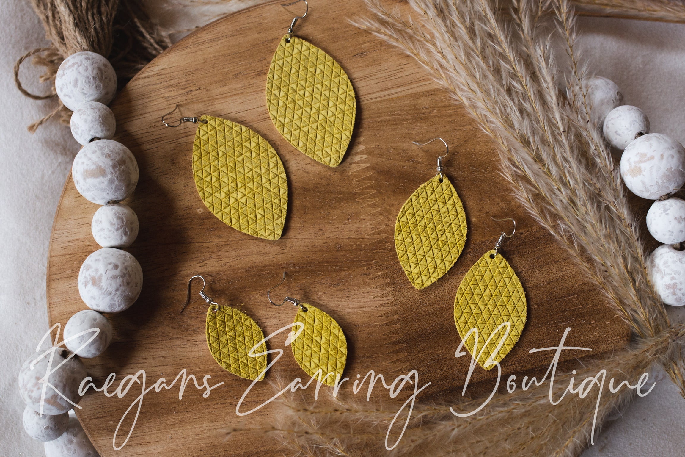 French Mustard Triangle Textured Football-Shaped Earrings